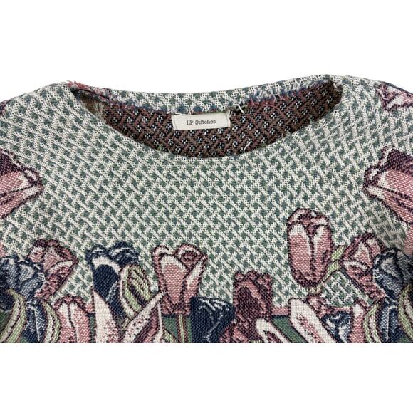 Vtg Sweater Tapestry XXL Bunny Rabbit Art Style Pullover Fringe LP Solutions - Picture 3 of 12